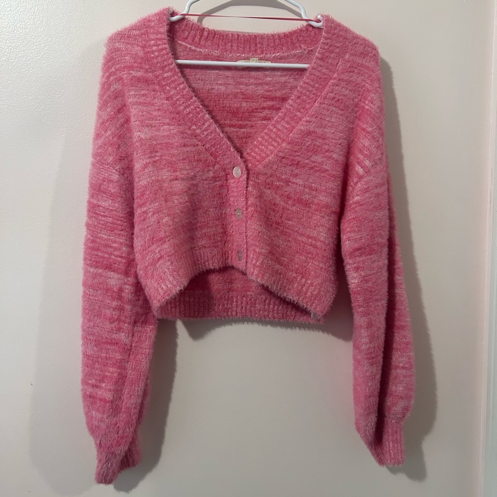 Pink fuzzy crop sweater